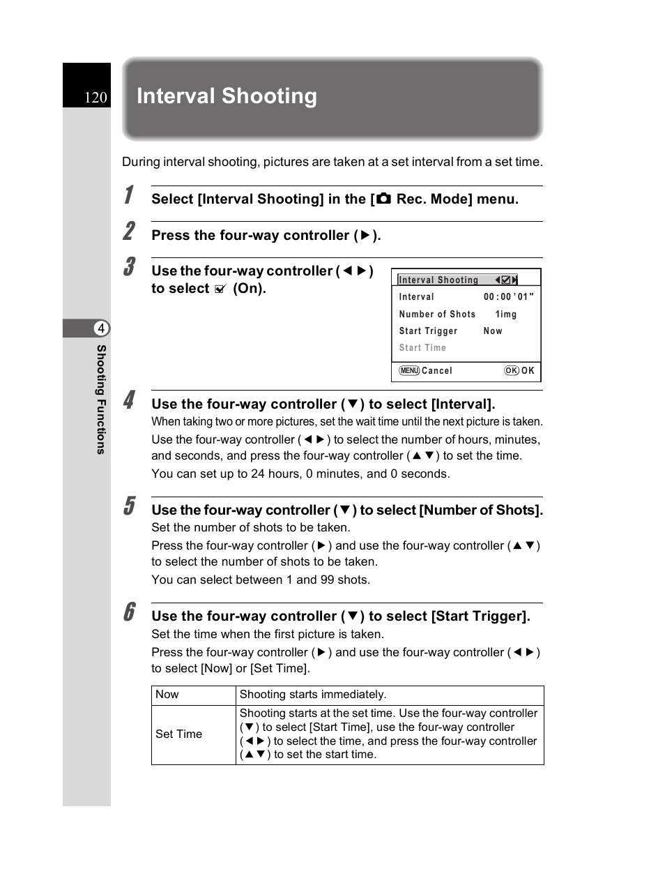 Interval shooting | Pentax K20D User Manual | Page 121 / 286