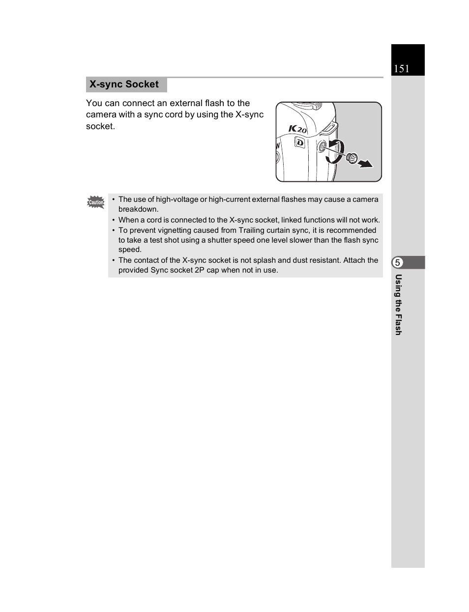 X-sync socket | Pentax K20D User Manual | Page 152 / 286