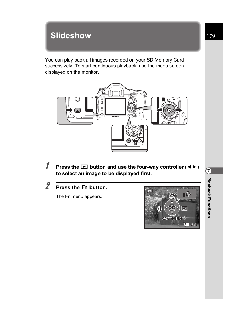 Slideshow | Pentax K20D User Manual | Page 180 / 286