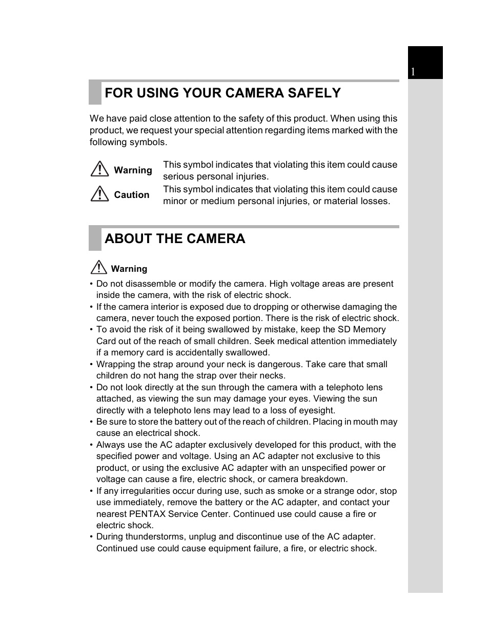 For using your camera safely, About the camera | Pentax K20D User Manual | Page 2 / 286