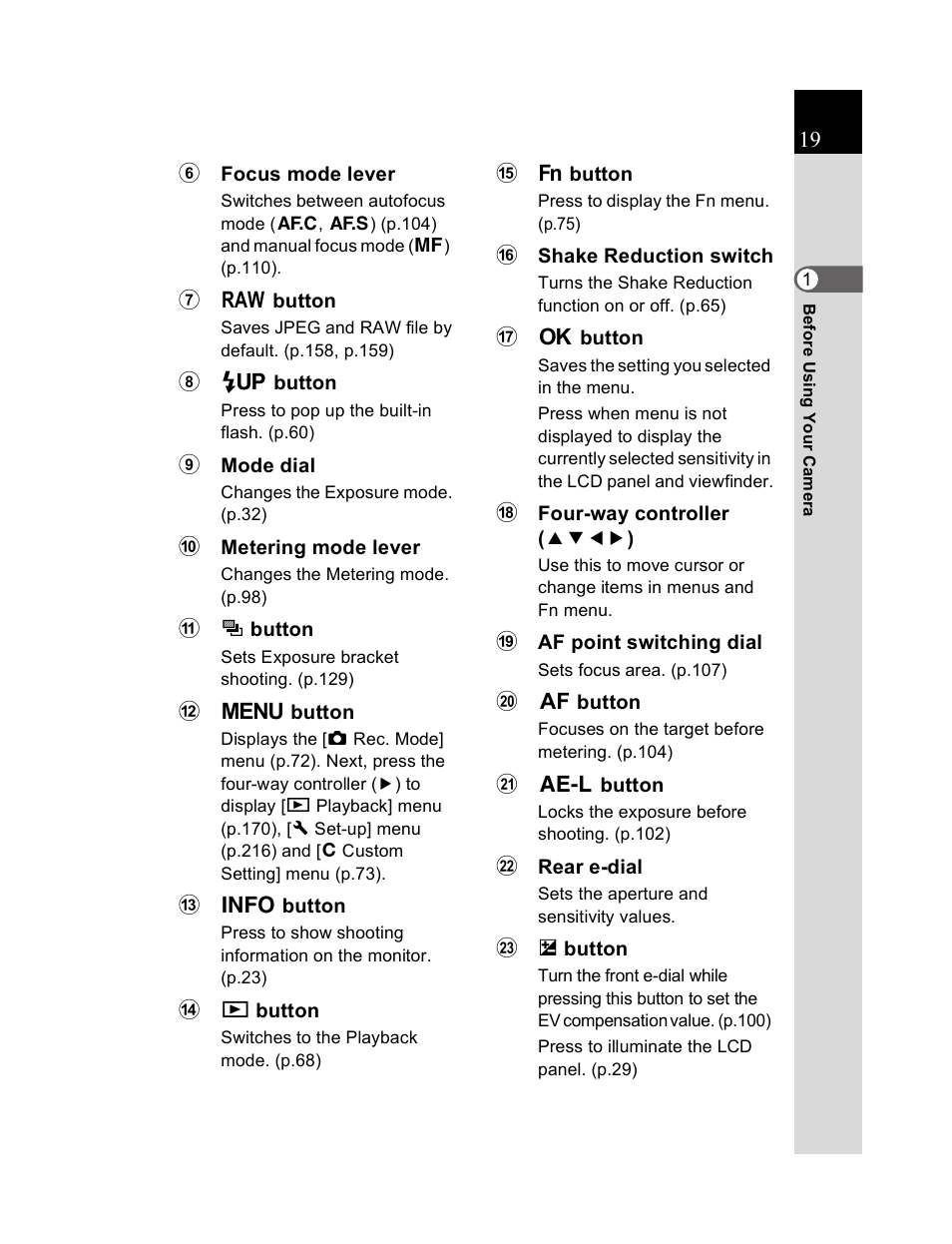 Pentax K20D User Manual | Page 20 / 286