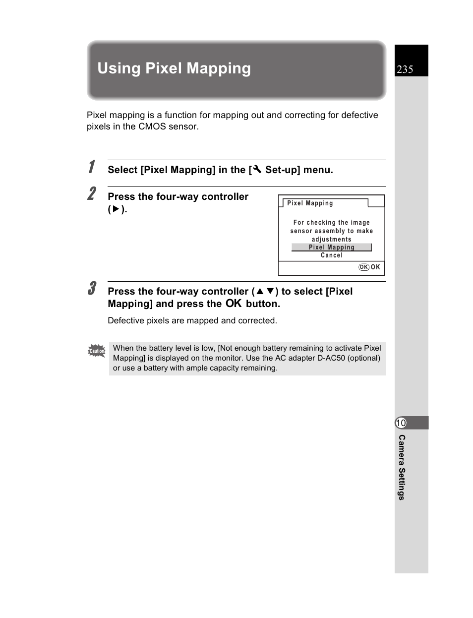 Using pixel mapping | Pentax K20D User Manual | Page 236 / 286