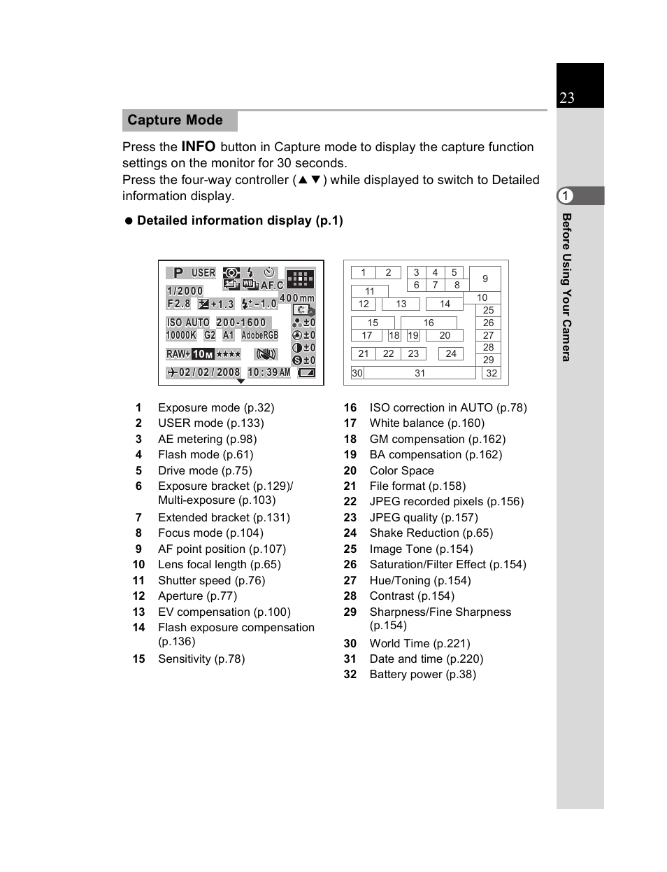 Capture mode | Pentax K20D User Manual | Page 24 / 286