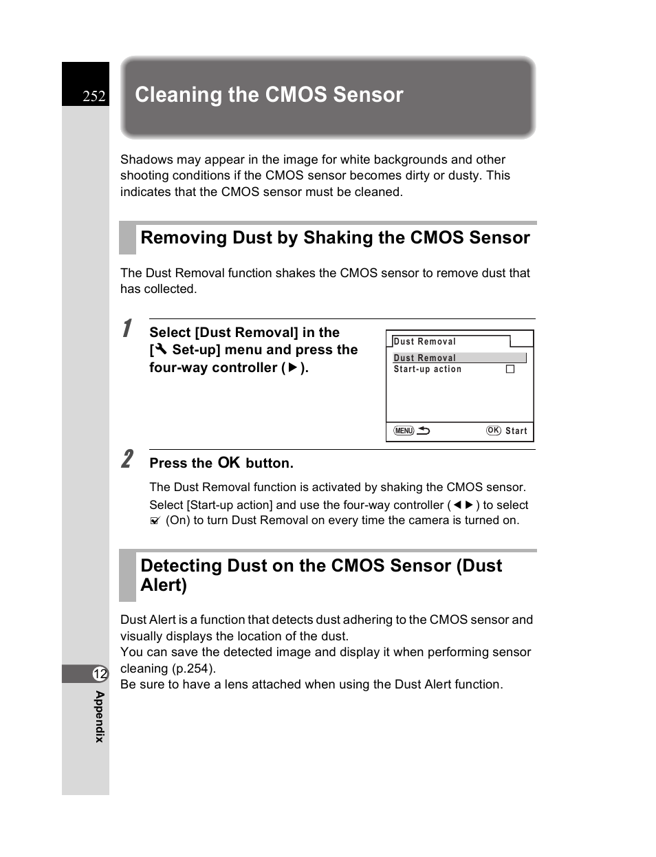 Cleaning the cmos sensor | Pentax K20D User Manual | Page 253 / 286