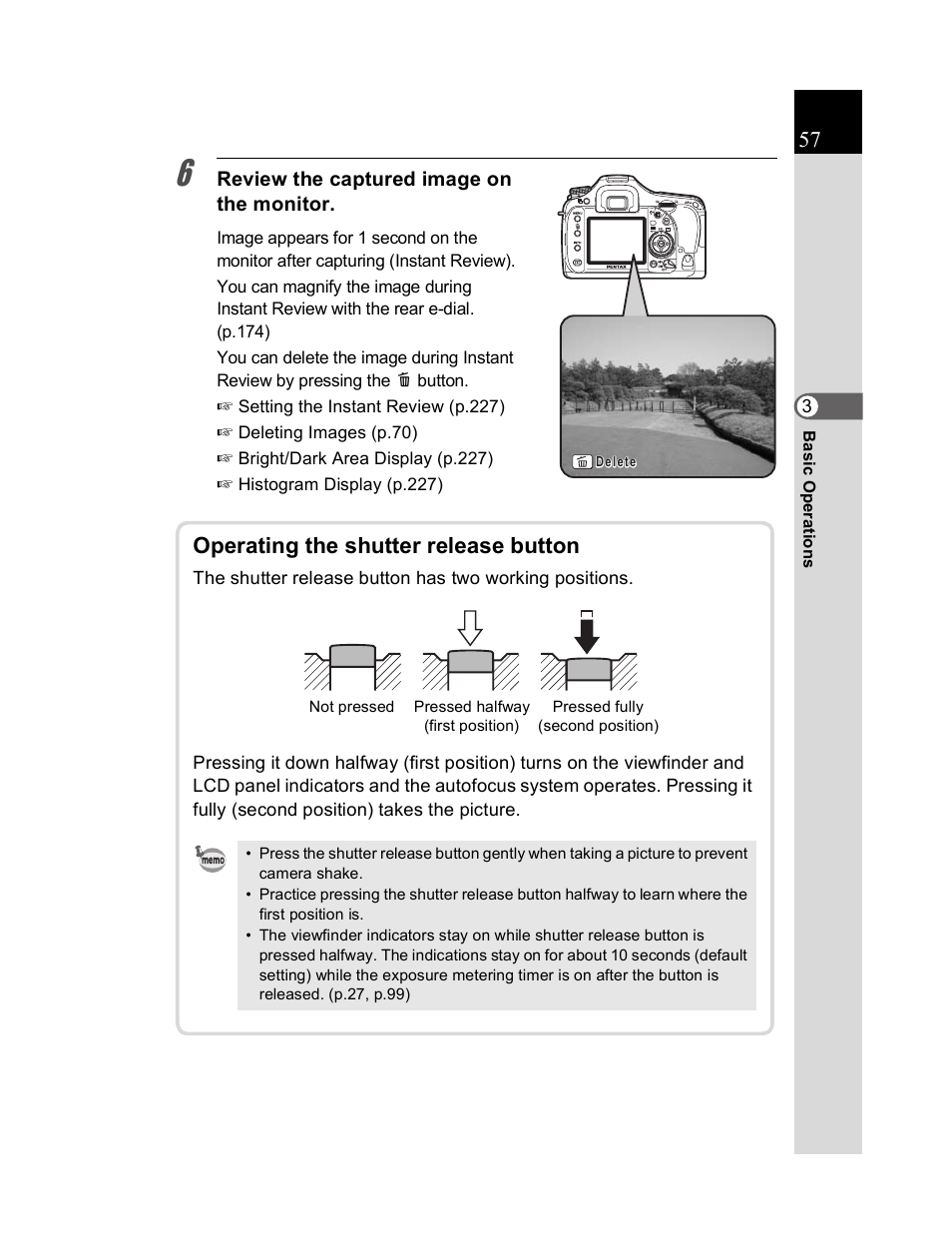 Operating the shutter release button | Pentax K20D User Manual | Page 58 / 286