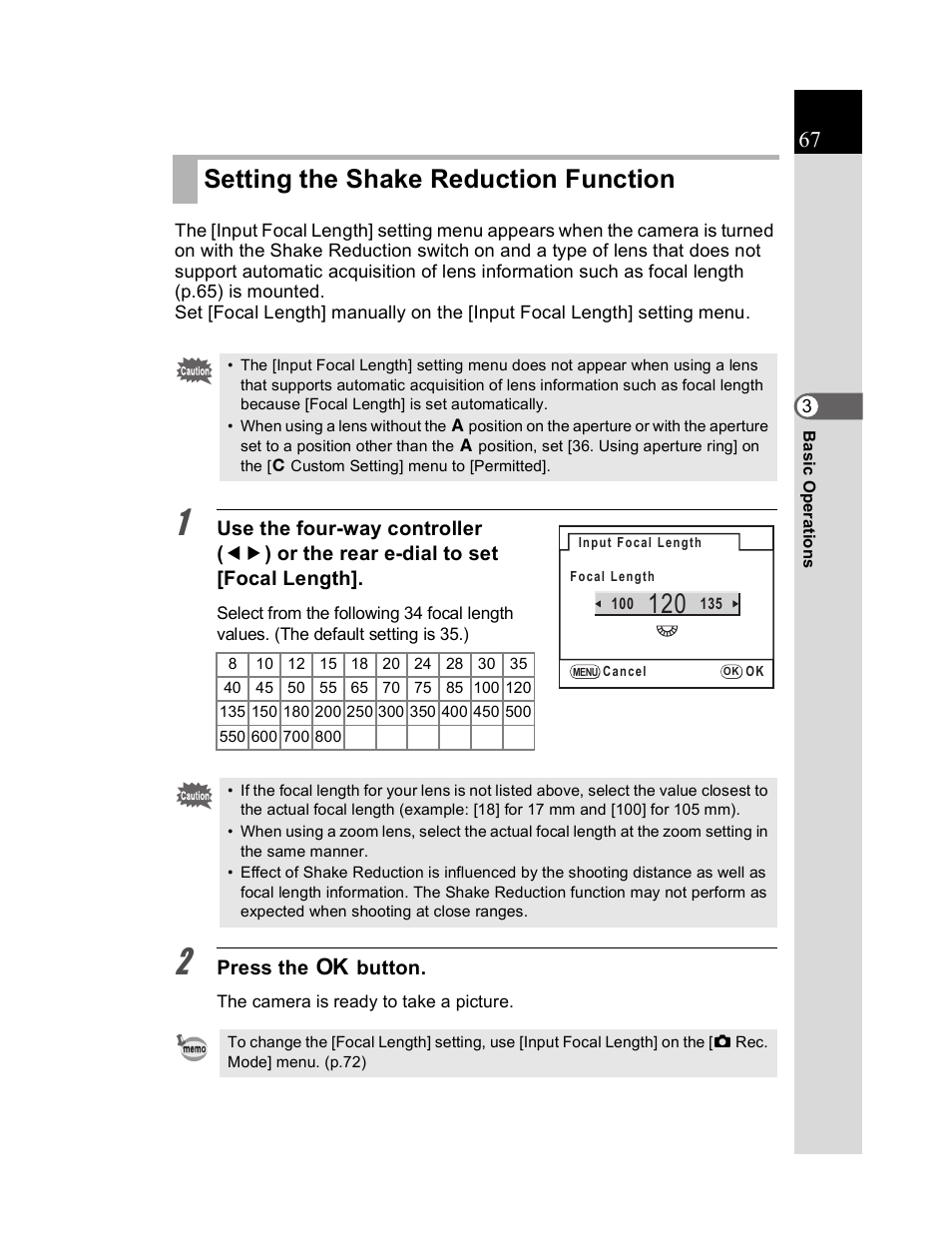 Setting the shake reduction function | Pentax K20D User Manual | Page 68 / 286