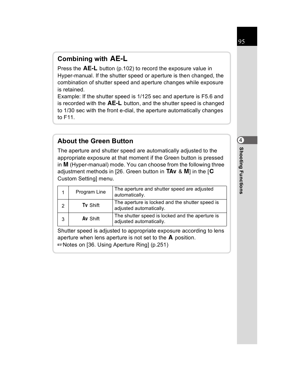 Combining with l, About the green button | Pentax K20D User Manual | Page 96 / 286