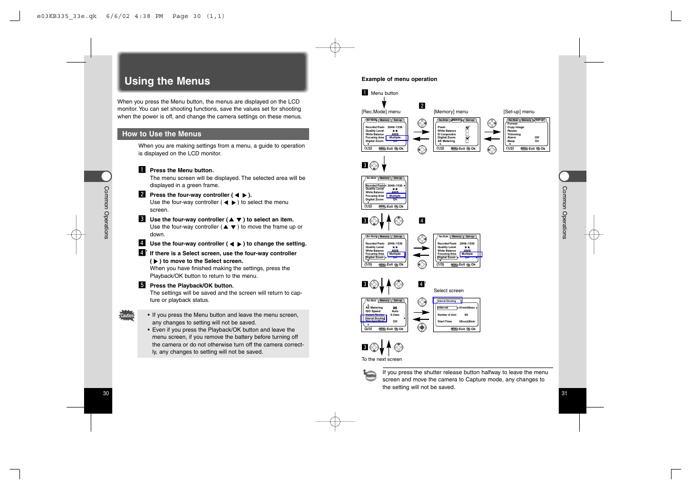 Using the menus, How to use the menus, Cv c v | Pentax 330RS User Manual | Page 17 / 70