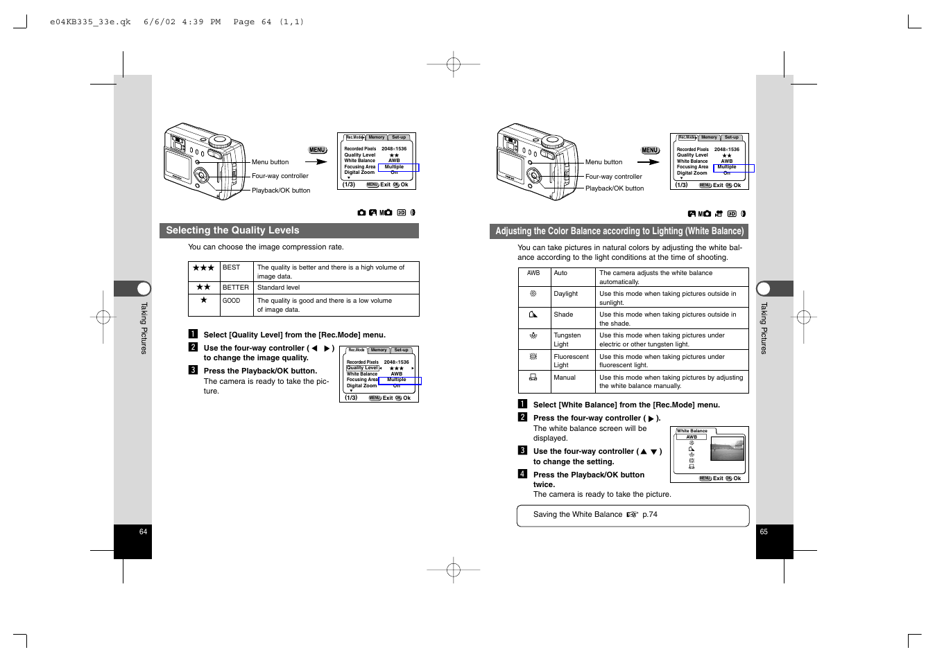 Selecting the quality levels | Pentax 330RS User Manual | Page 34 / 70