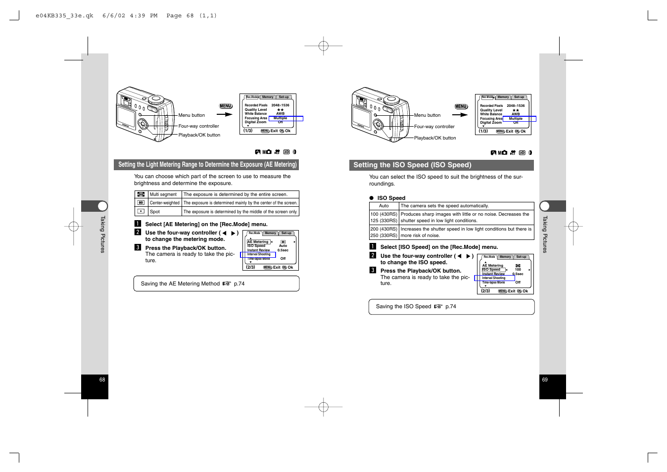Setting the iso speed (iso speed) | Pentax 330RS User Manual | Page 36 / 70