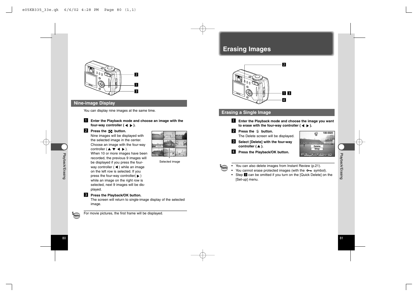 Erasing images | Pentax 330RS User Manual | Page 42 / 70