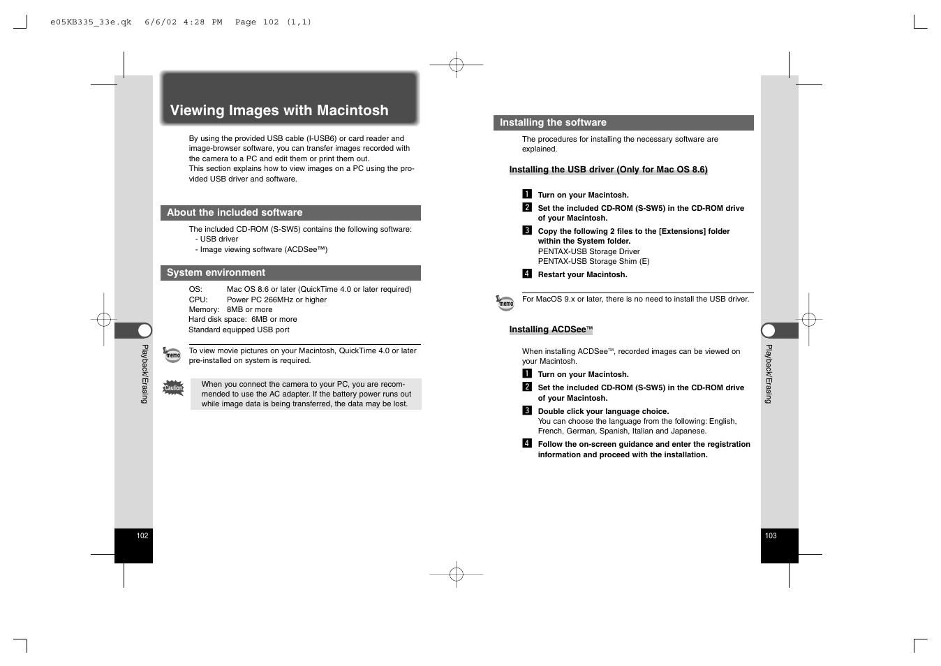 Viewing images with macintosh | Pentax 330RS User Manual | Page 53 / 70