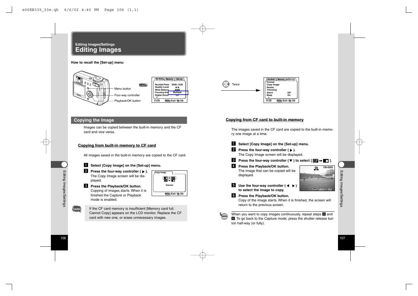 Editing images, Copying the image | Pentax 330RS User Manual | Page 55 / 70