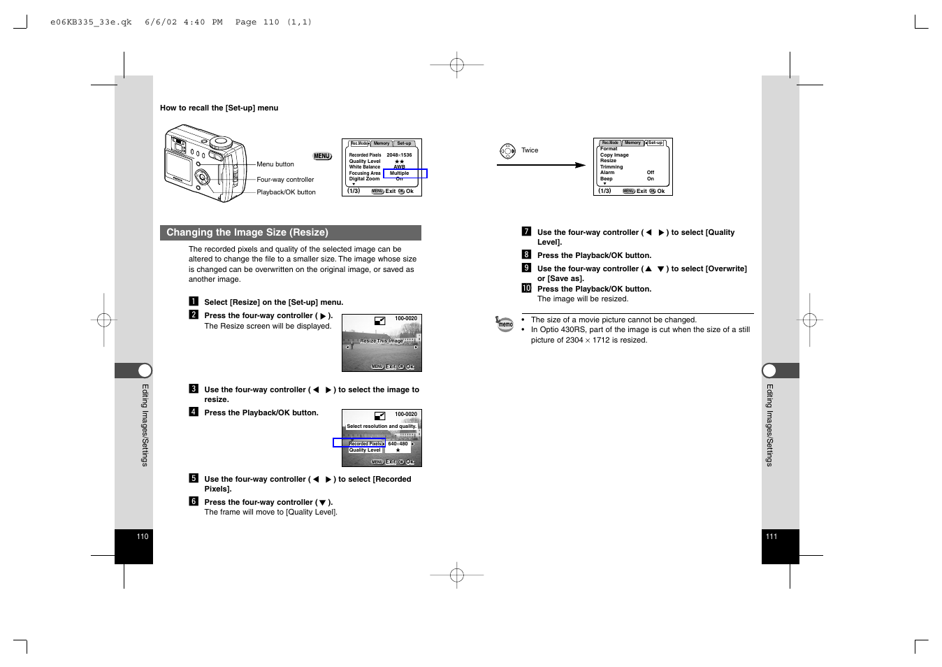 Changing the image size (resize) | Pentax 330RS User Manual | Page 57 / 70