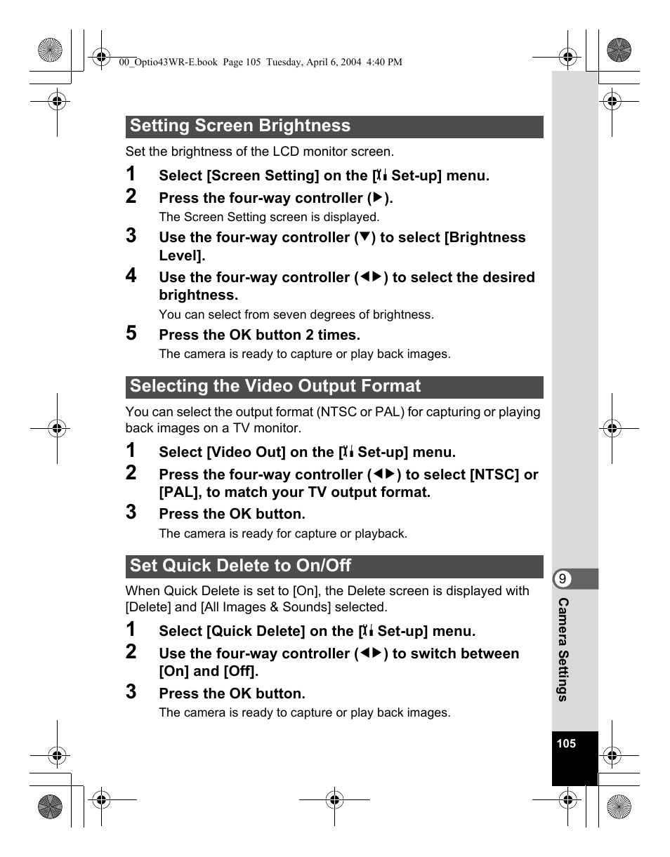 Pentax Optio Digital Camera 43WR User Manual | Page 107 / 128