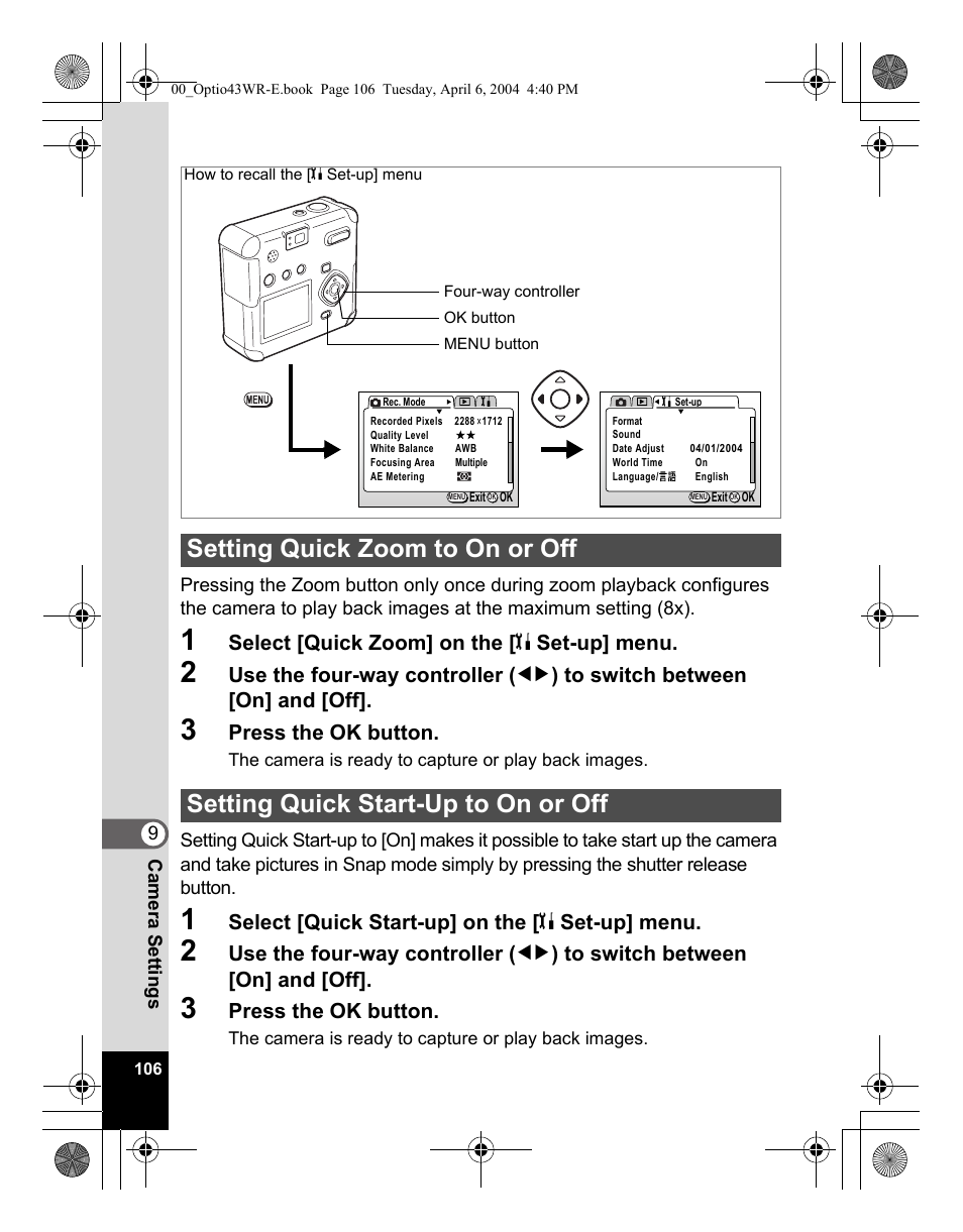 Pentax Optio Digital Camera 43WR User Manual | Page 108 / 128