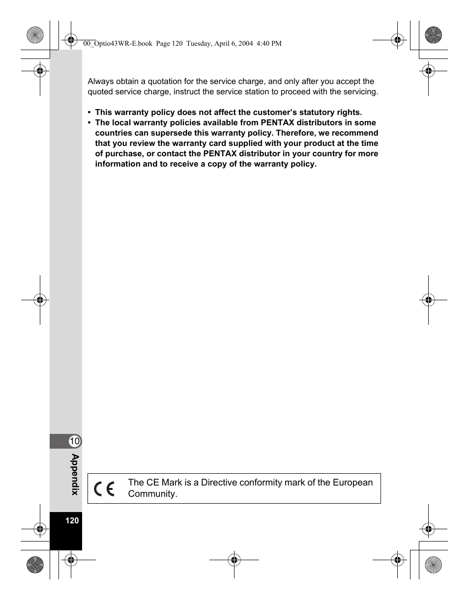 Pentax Optio Digital Camera 43WR User Manual | Page 122 / 128
