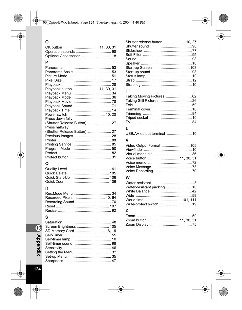 Pentax Optio Digital Camera 43WR User Manual | Page 126 / 128