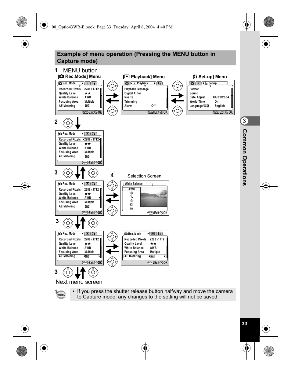 Pentax Optio Digital Camera 43WR User Manual | Page 35 / 128