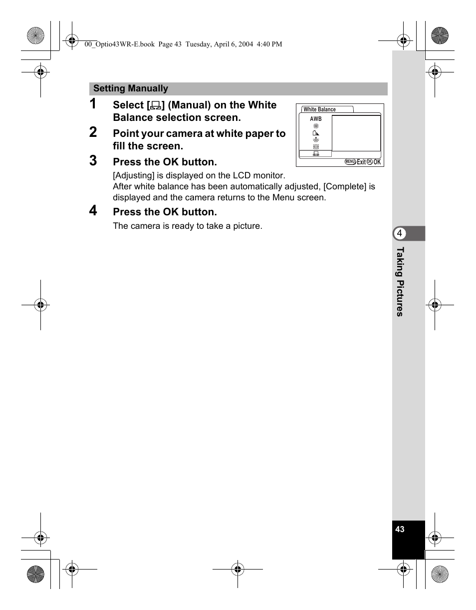 Pentax Optio Digital Camera 43WR User Manual | Page 45 / 128