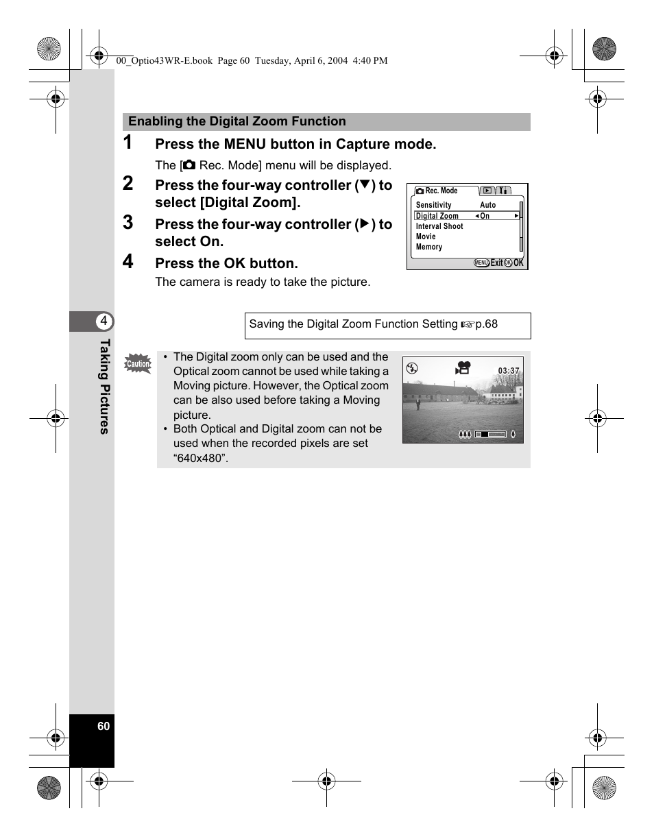 Pentax Optio Digital Camera 43WR User Manual | Page 62 / 128