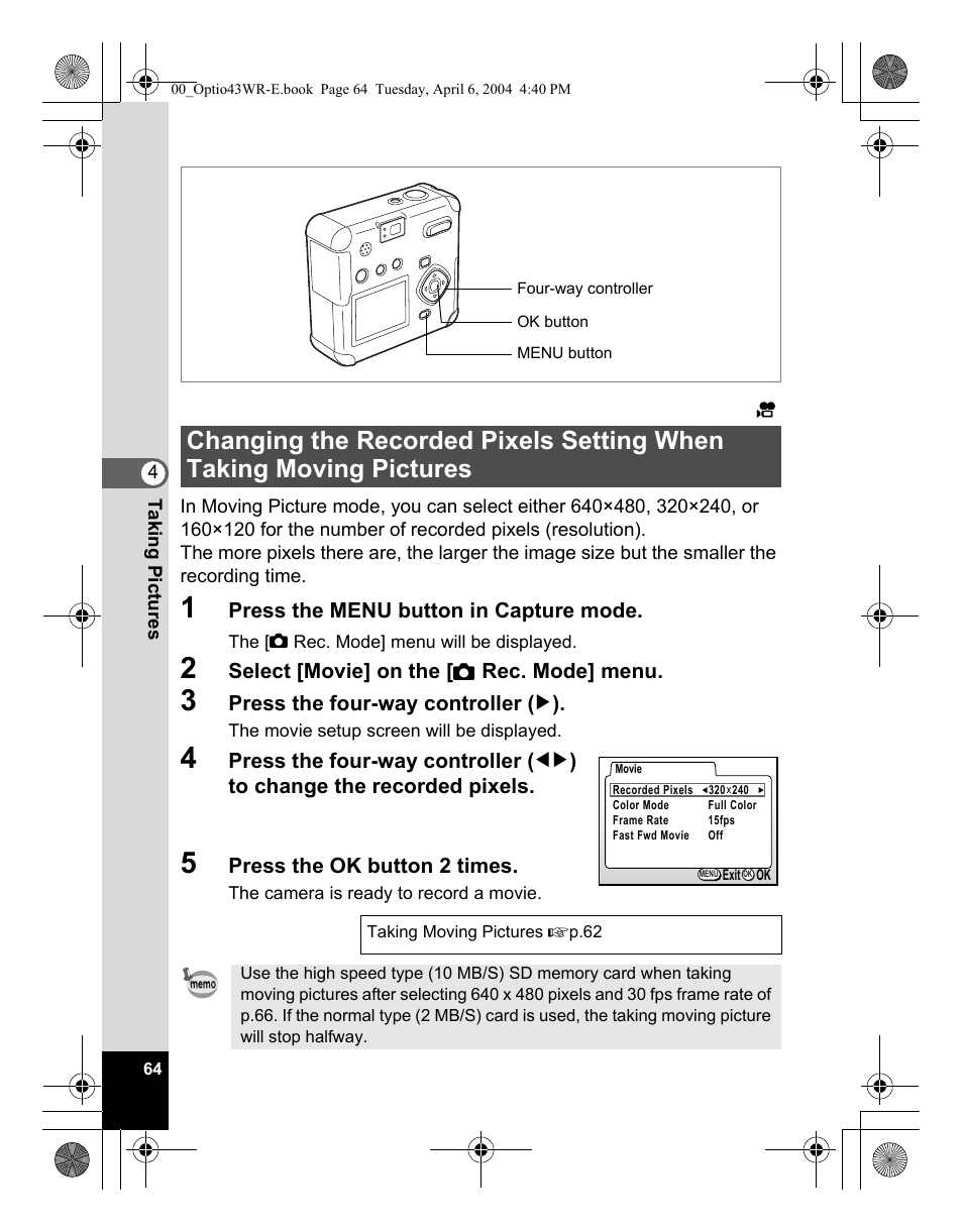 Pentax Optio Digital Camera 43WR User Manual | Page 66 / 128