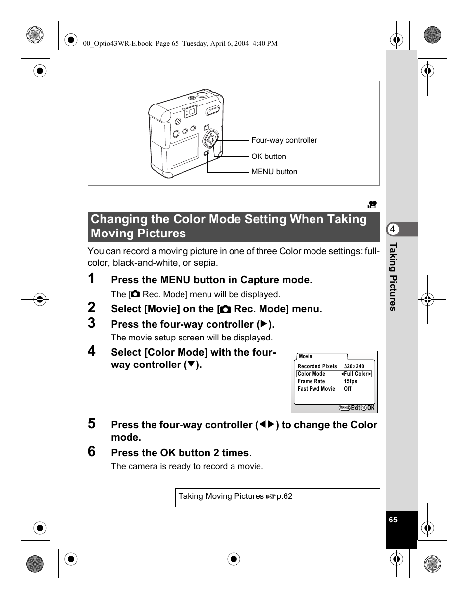 Pentax Optio Digital Camera 43WR User Manual | Page 67 / 128