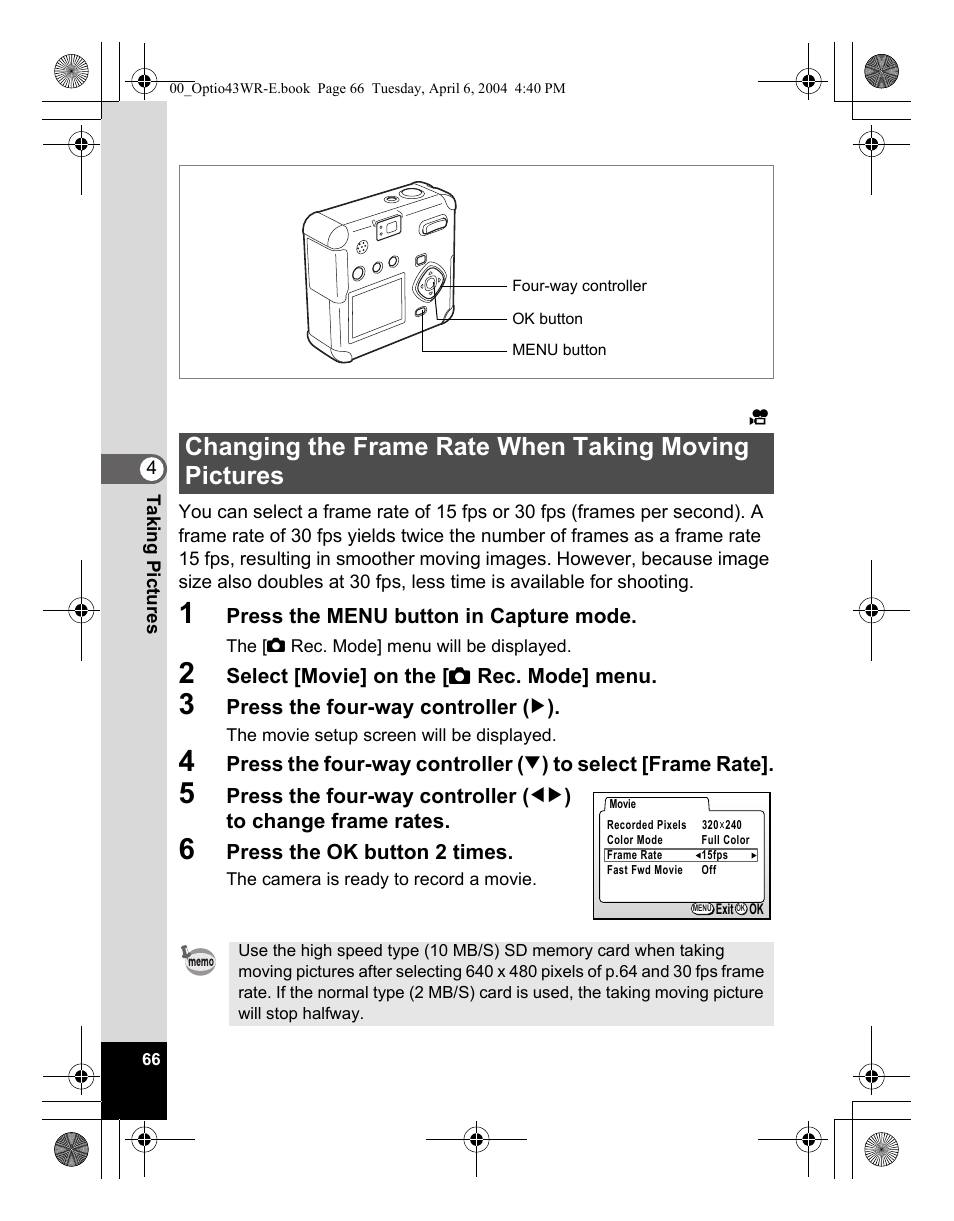 Pentax Optio Digital Camera 43WR User Manual | Page 68 / 128