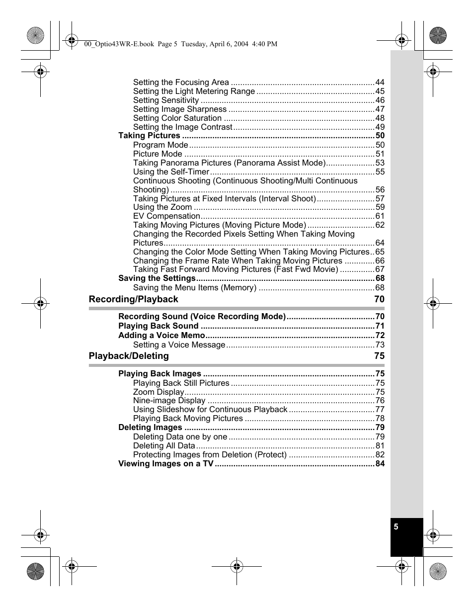 Pentax Optio Digital Camera 43WR User Manual | Page 7 / 128
