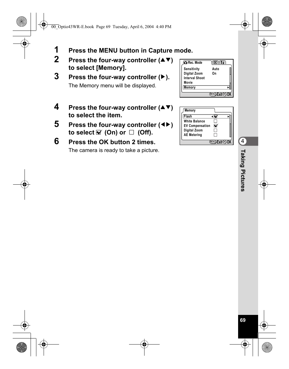 Pentax Optio Digital Camera 43WR User Manual | Page 71 / 128
