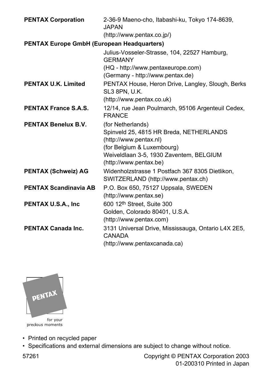 Pentax Optio 33LF User Manual | Page 106 / 106