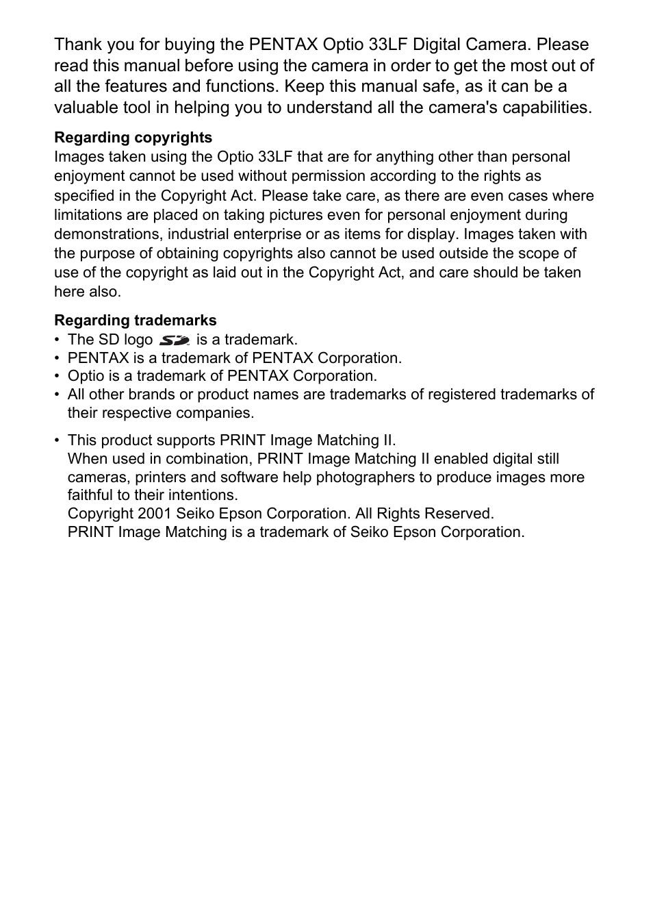 Pentax Optio 33LF User Manual | Page 2 / 106