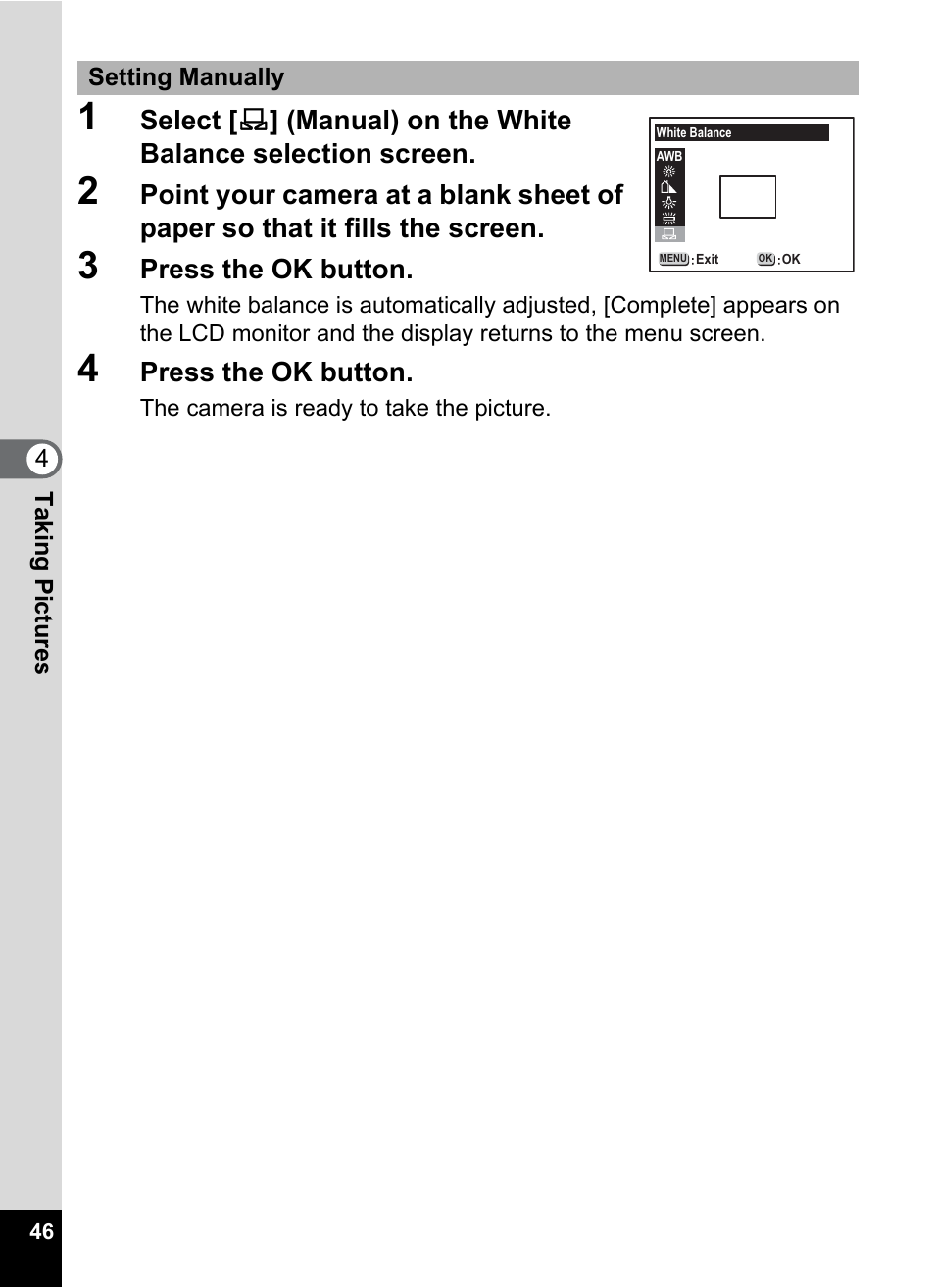 Press the ok button | Pentax Optio 33LF User Manual | Page 48 / 106