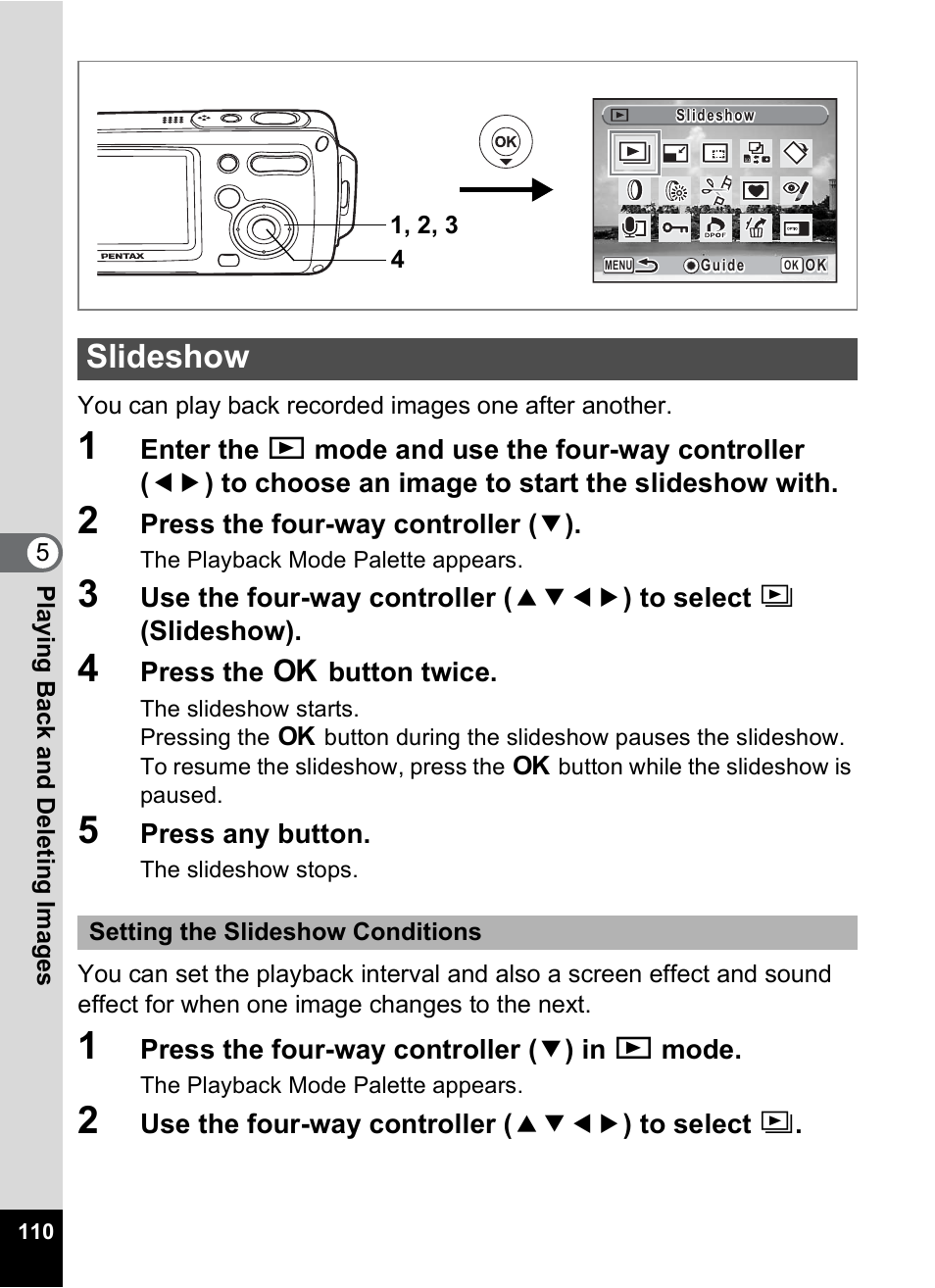 Slideshow, P.110 | Pentax Digital Camera Optio WP User Manual | Page 112 / 188