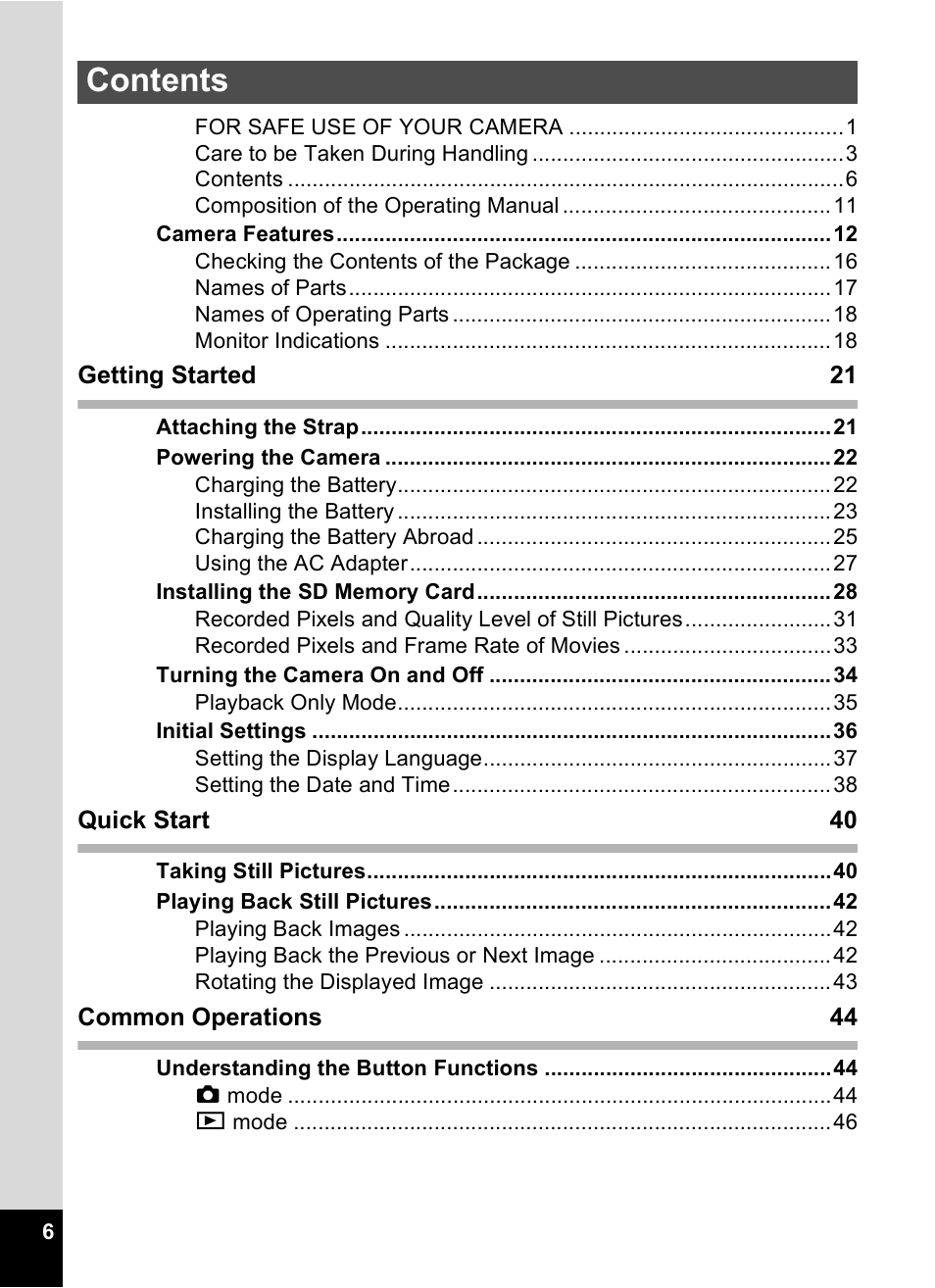 Pentax Digital Camera Optio WP User Manual | Page 8 / 188