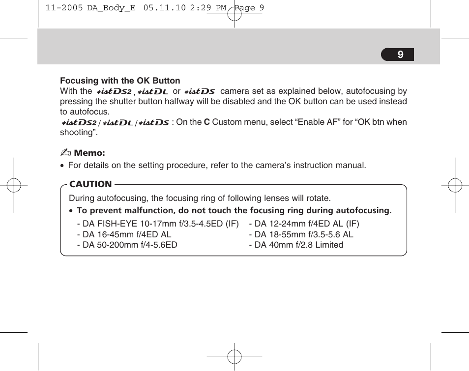 Pentax Digital Camera Lens User Manual | Page 11 / 32