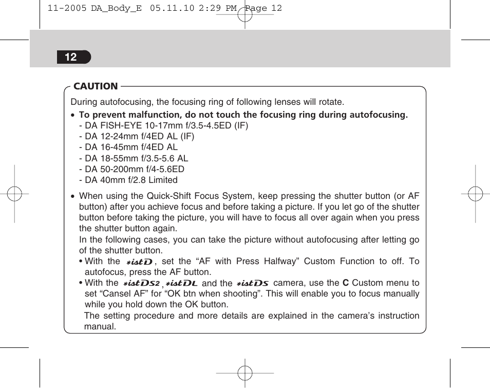 Pentax Digital Camera Lens User Manual | Page 14 / 32