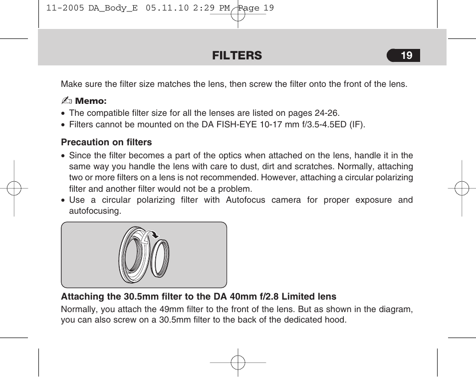 Filters | Pentax Digital Camera Lens User Manual | Page 21 / 32