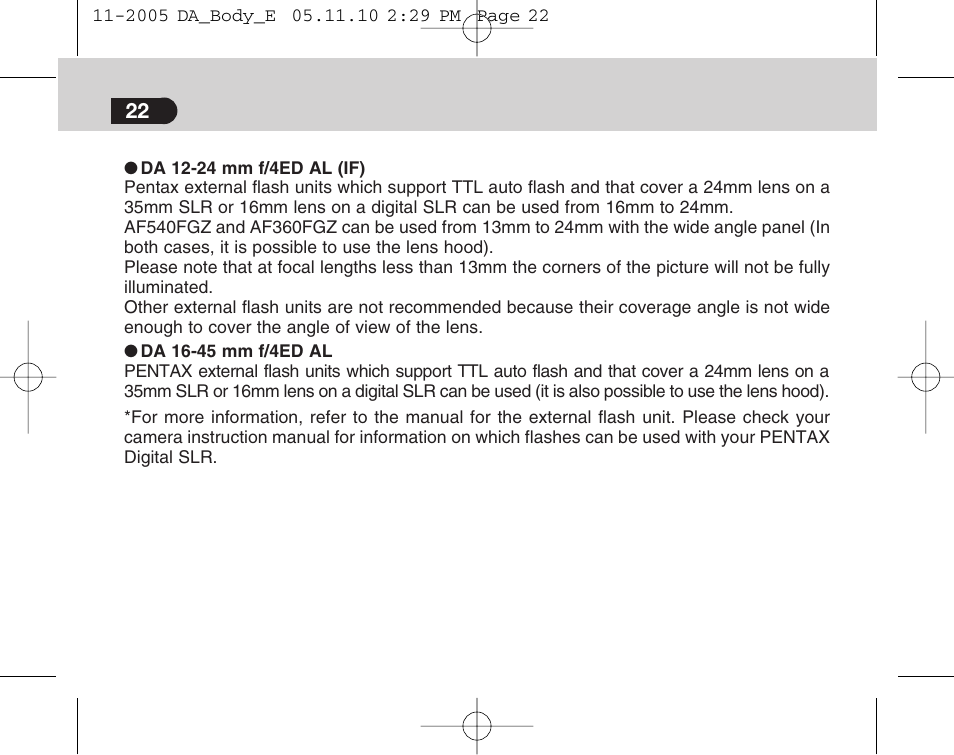 Pentax Digital Camera Lens User Manual | Page 24 / 32