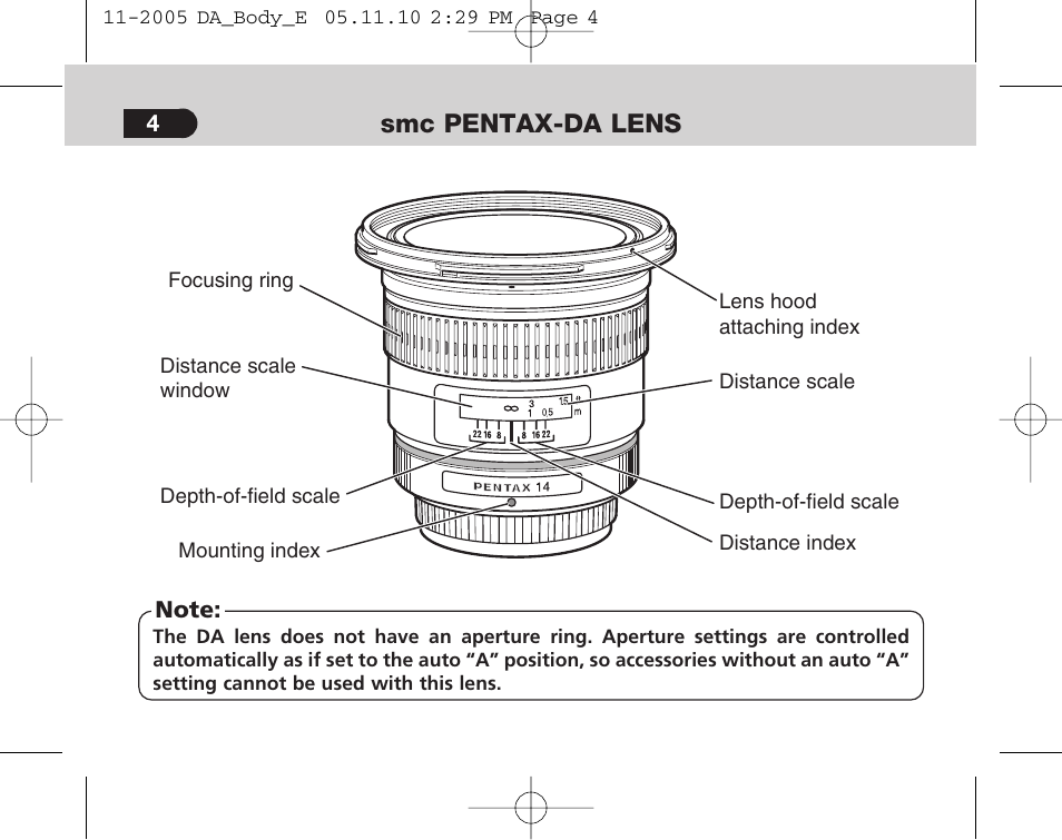 Smc pentax-da lens | Pentax Digital Camera Lens User Manual | Page 6 / 32