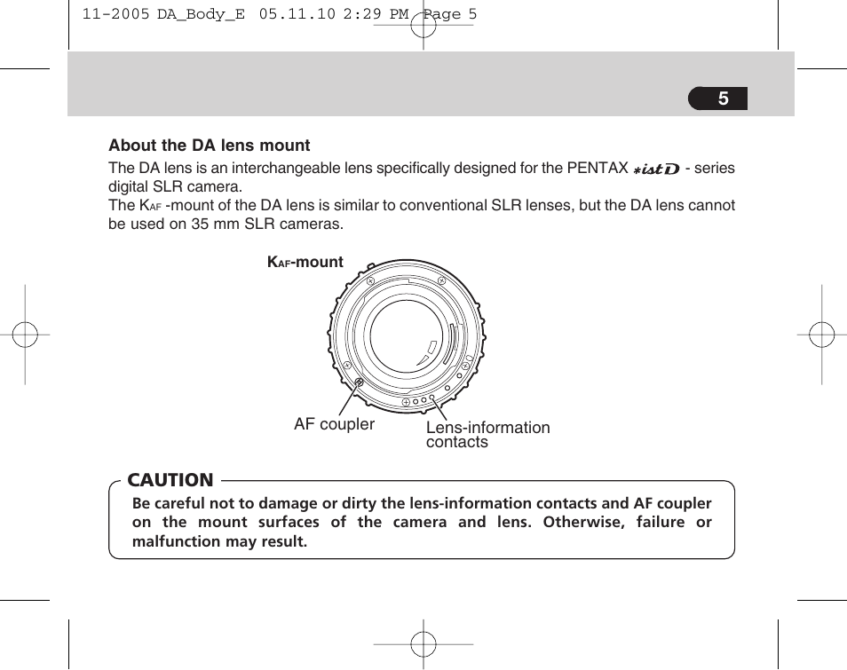 Caution | Pentax Digital Camera Lens User Manual | Page 7 / 32