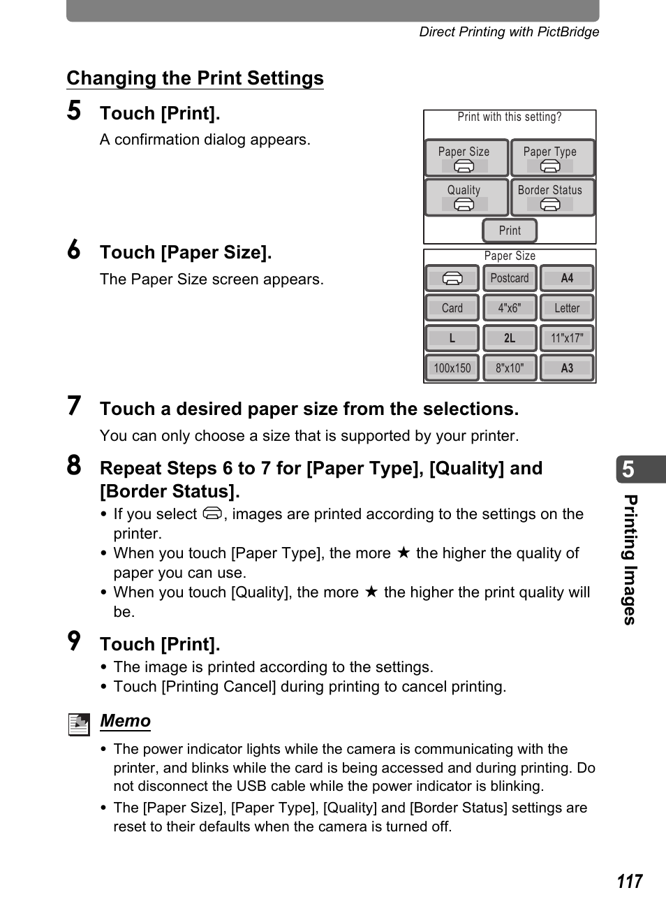 Changing the print settings | Pentax Optio T20 User Manual | Page 119 / 168