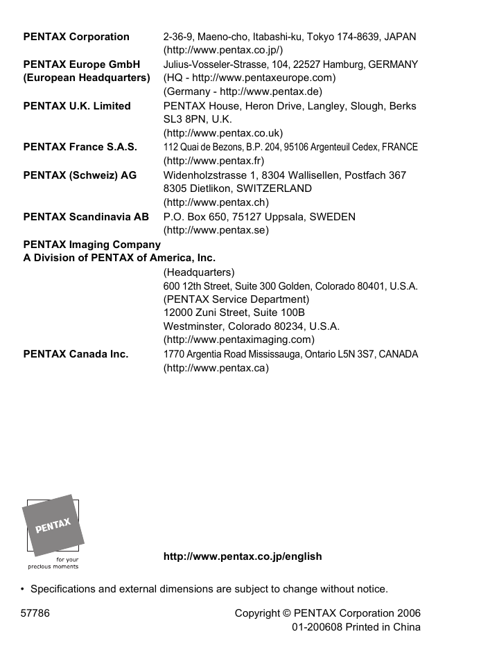 Pentax Optio T20 User Manual | Page 168 / 168
