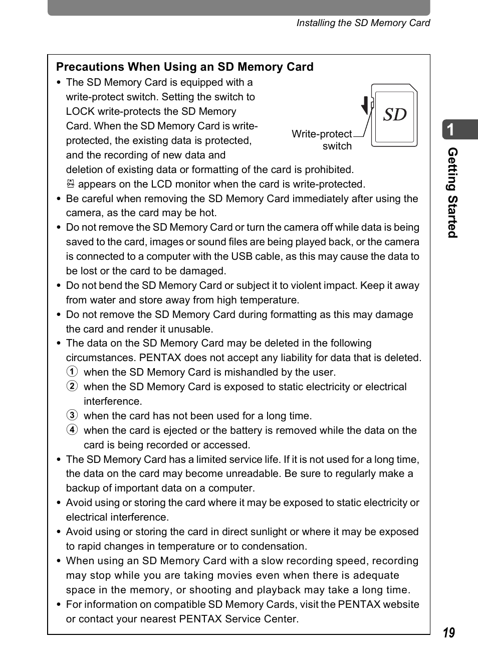Ge tting st arted | Pentax Optio T20 User Manual | Page 21 / 168