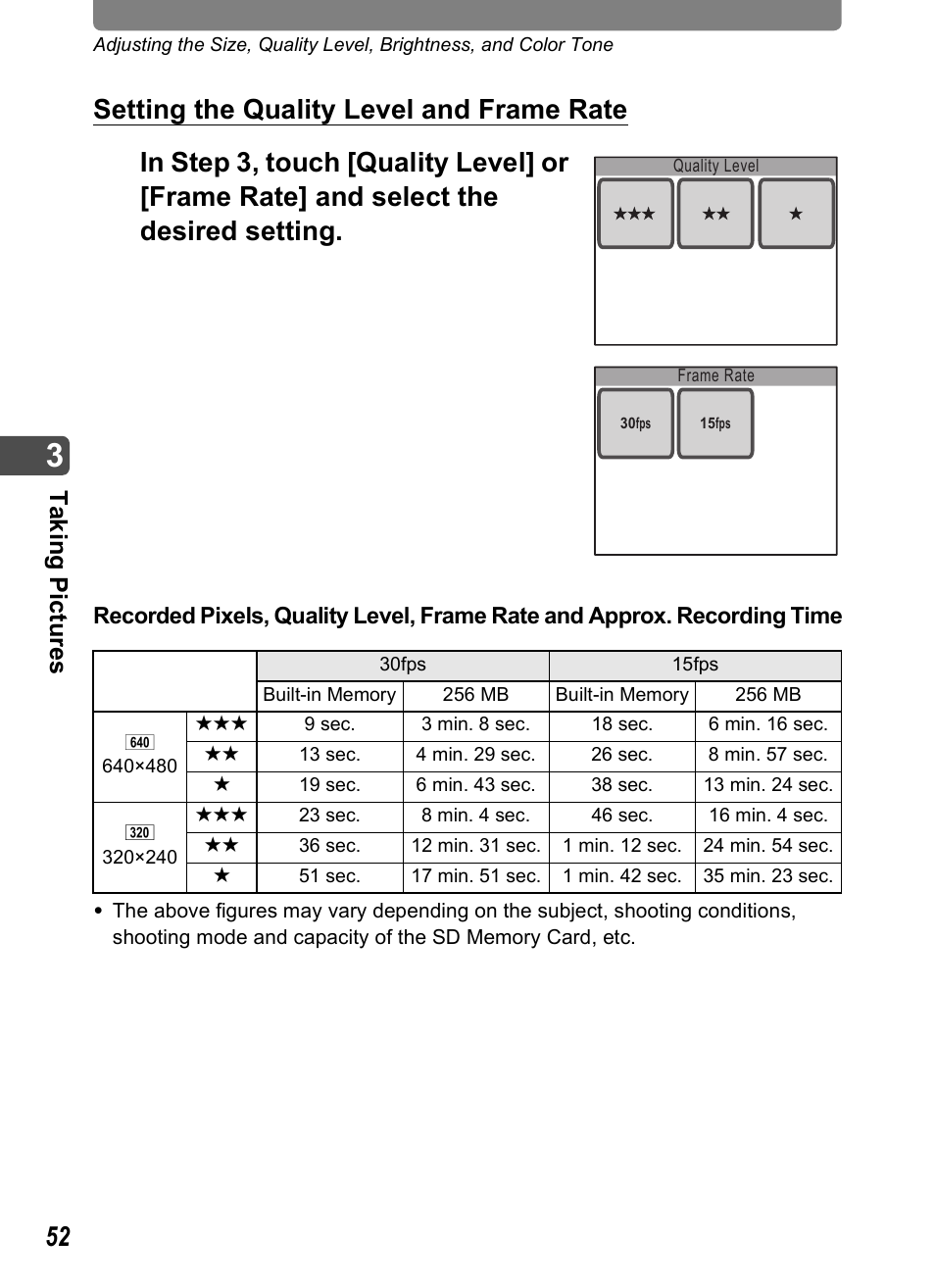 Ta kin g pic tures | Pentax Optio T20 User Manual | Page 54 / 168
