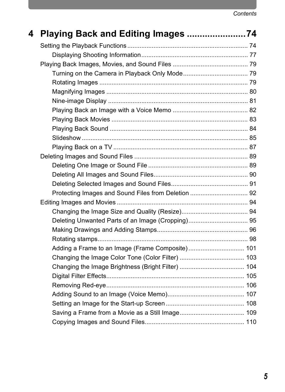 4 playing back and editing images | Pentax Optio T20 User Manual | Page 7 / 168