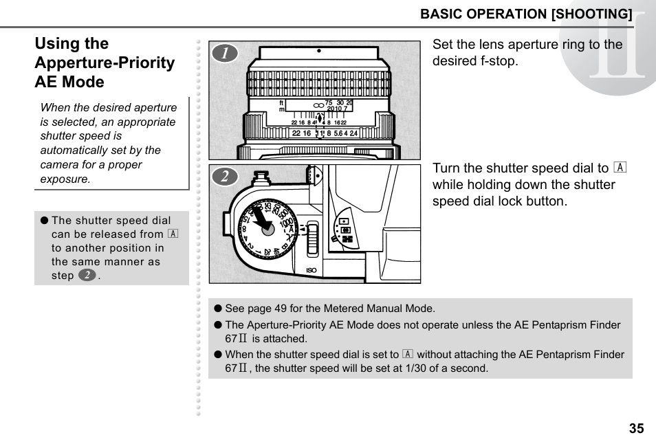 Using the apperture-priority ae mode | Pentax 67II User Manual | Page 37 / 84