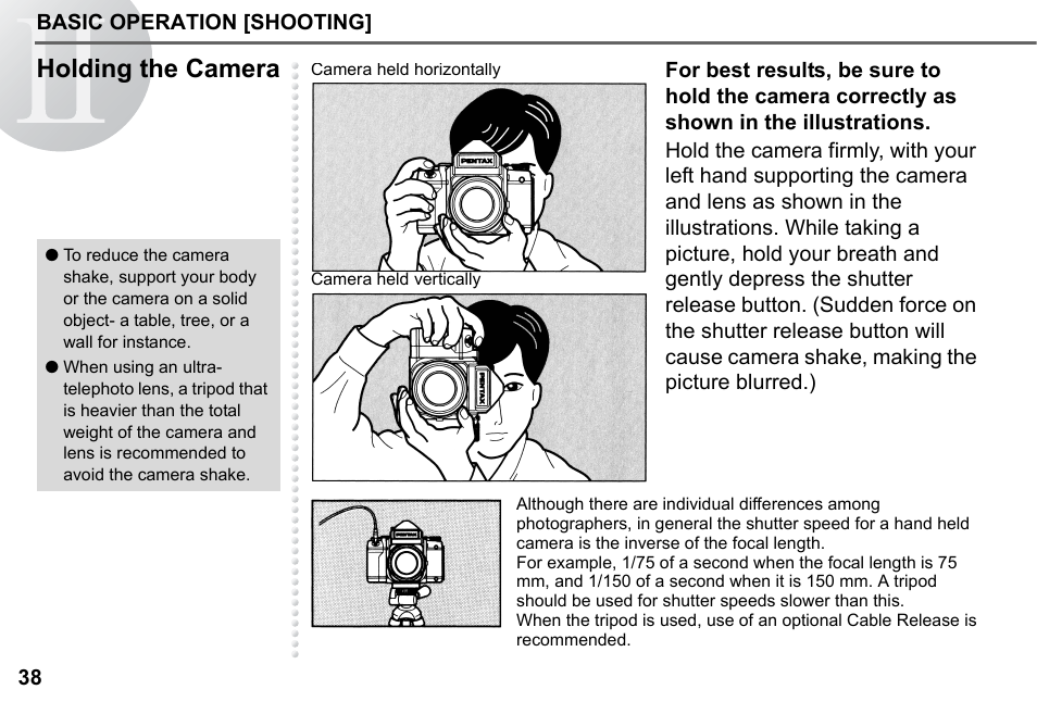 Holding the camera | Pentax 67II User Manual | Page 40 / 84