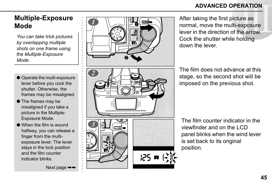 Multiple-exposure mode | Pentax 67II User Manual | Page 47 / 84