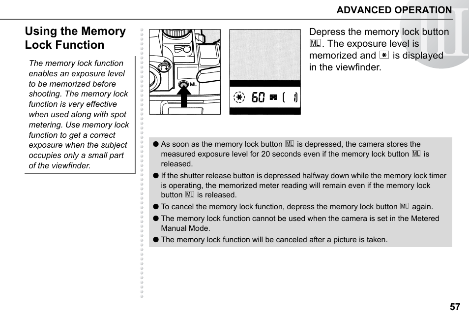 Using the memory lock function | Pentax 67II User Manual | Page 59 / 84